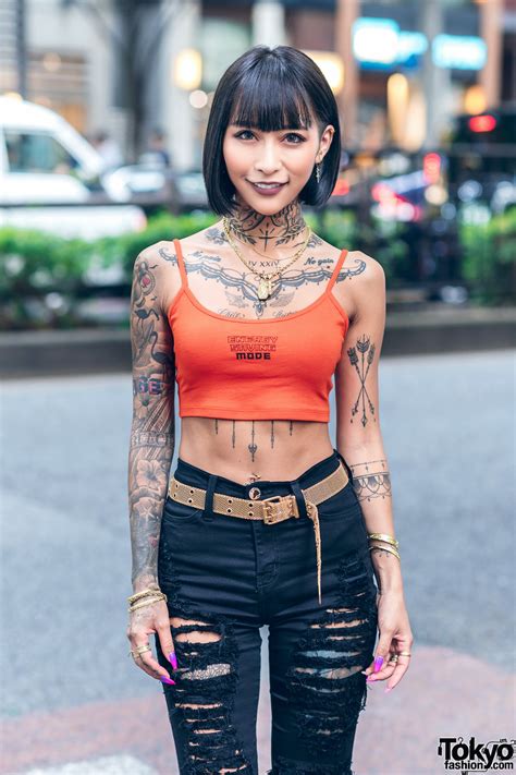 japanese hair makeup artist and model in harajuku w tattoos crop top