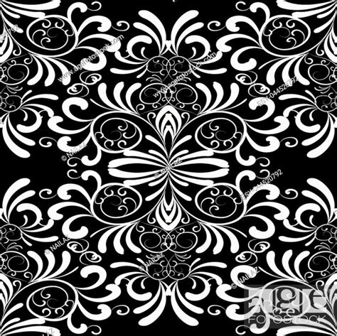 Vintage Floral Seamless Pattern Damask Black White Background Stock