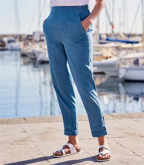 Chambray Womens Cotton Tapered Leg Trousers Woolovers Us