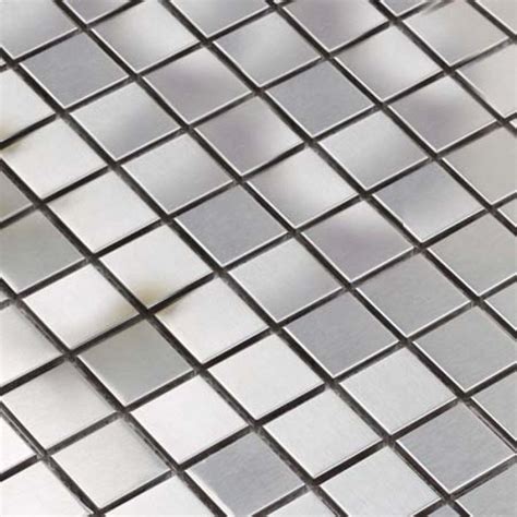 Metallic Mosaic Tile Silver Square Brushed Aluminum Panel Stainless