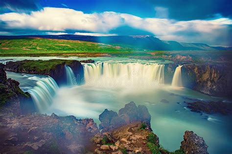 Godafoss Waterfall In Iceland Stock Photo Image Of Falling Majestic