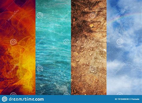 Four Elements Of Nature Collage Of Abstract Backgrounds From Fire