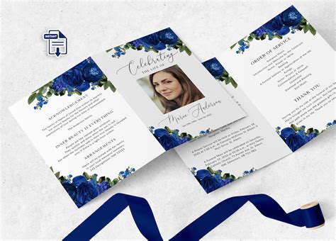 Royal Blue Funeral Program Template Royal Blue Floral Funeral Etsy Uk