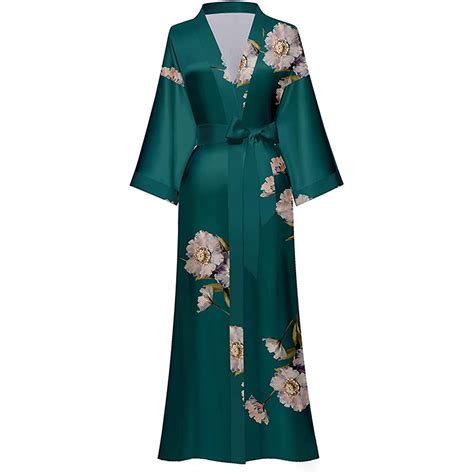 Lofir Womens Long Silk Kimono Robes Satin Silky Bathrobe Robe Soft Floral Bridesmaid Robes For