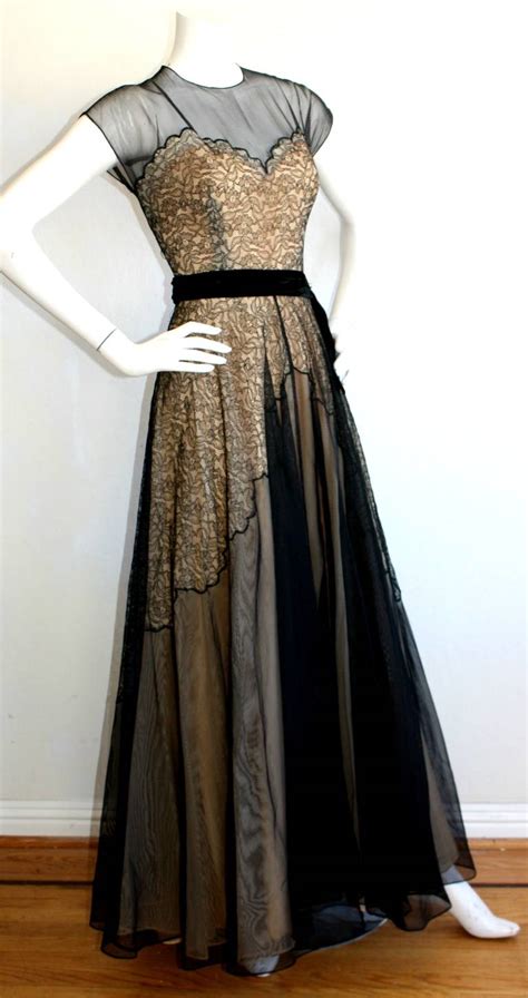 Stunning S Lace Illusion Black And Nude Vintage Evening Gown At Stdibs