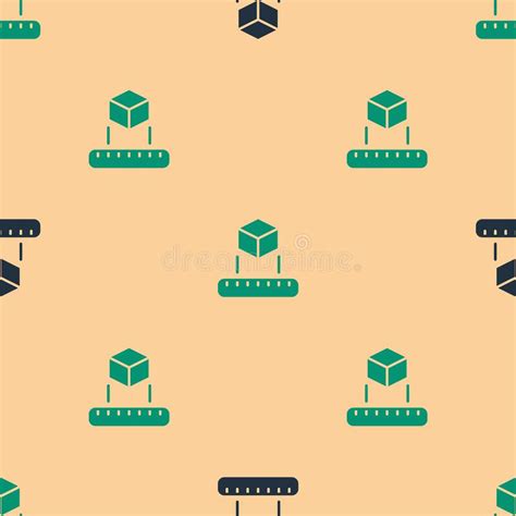 Green And Black Isometric Cube Icon Isolated Seamless Pattern On Beige