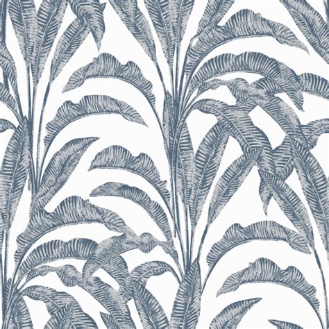 Muriva Sansa Leaf Blue And White Botanical Wallpaper M61901