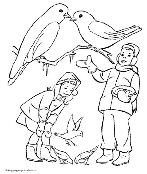 Maybe you would like to learn more about one of these? Children feeding the birds in winter || COLORING-PAGES ...
