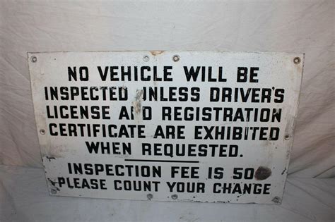 Vintage 1930's Vehicle Car Inspection 50c Gas Oil 24" Porcelain Metal