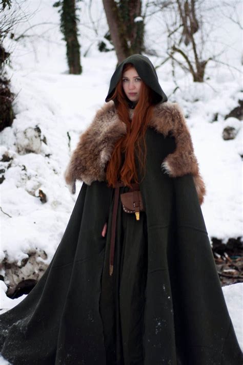 Wool Cape Viking Cloak Natural Fur Fox Fur Viking Costume