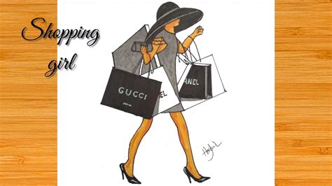 Drawing A Girl With Shopping Bag Shopping Mall Girl Shopping Girl