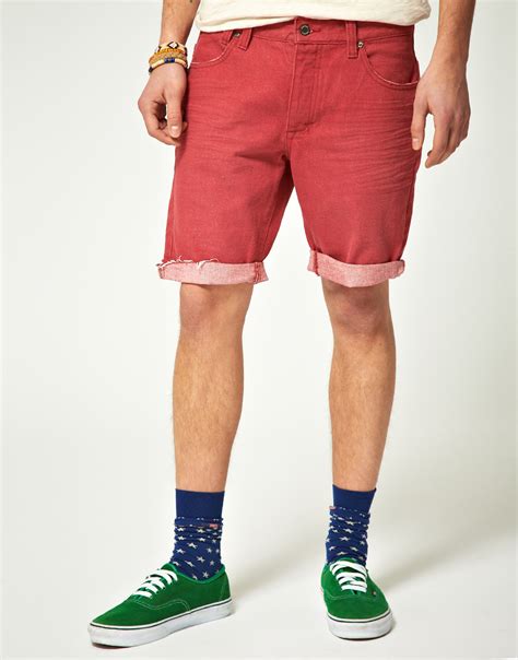 Insight Cut Off Denim Shorts In Red For Men Lyst