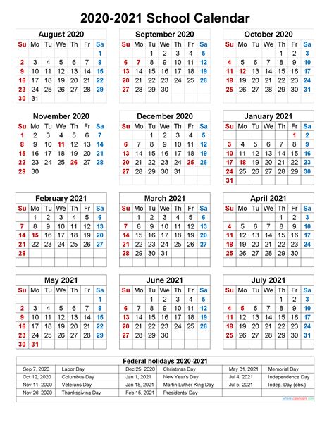 School Calendar 2020 And 2021 Printable Portrait Template Noscl21a24