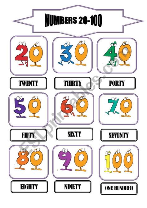 Numbers Flashcards 20 100 Esl Worksheet By Redcoquelicot Flashcards