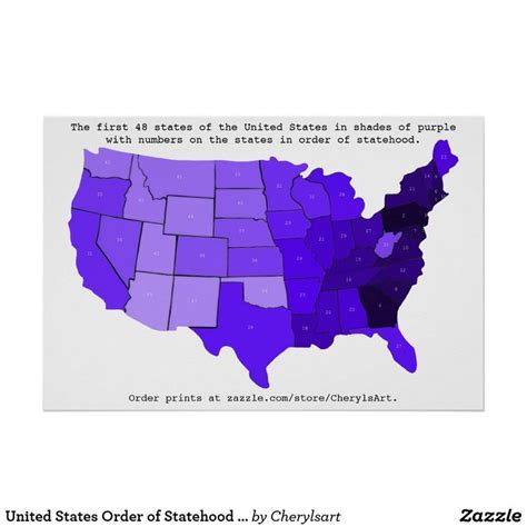 United States Order Of Statehood Map With Numbers Poster Zazzle