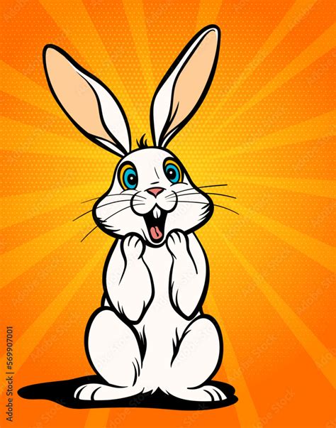 Vector Pop Art Illustration Of Surprised White Rabbit Wow Emotion