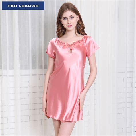 Far Lead 2018 Hot Sexy Nightgown Silk Smooth Women Nightie Lingerie