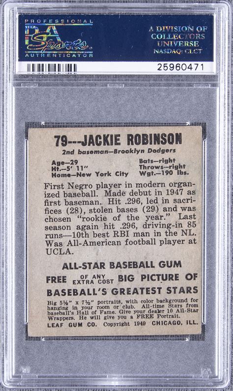 Lot Detail 1948 Leaf 79 Jackie Robinson Rookie Card Psa Vg 3