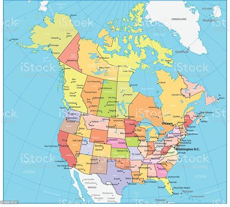 Usa And Canada Large Detailed Political Map Stock Illustration