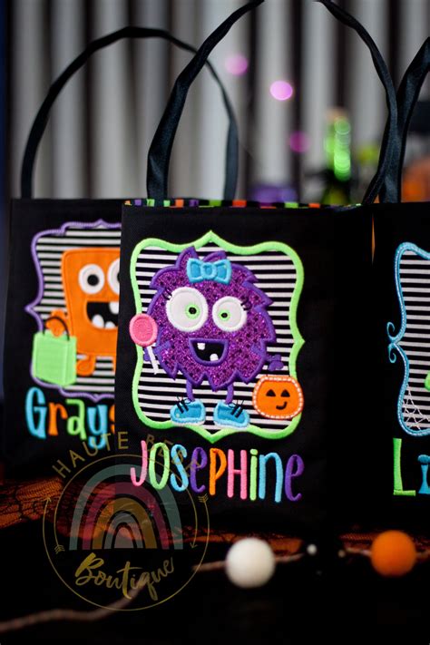 Trick Or Treat Tote Bag Black Canvas Custom And Etsy