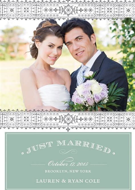 Just Married Intricate Border Wedding Announcement Paper And Pearl