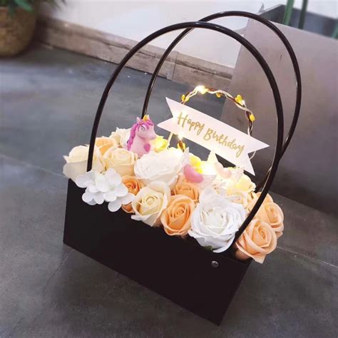 Pvc Flowers Carry Bag Rectangular Kraft Paper Bags Flower Box With