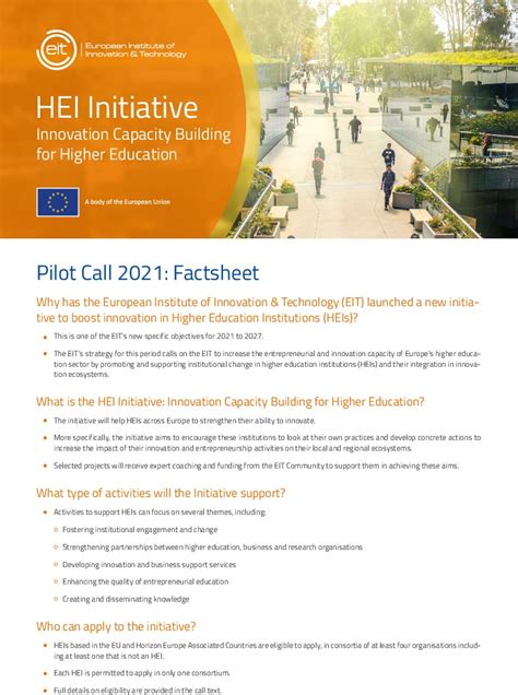 Hei Initiative Pilot Call 2021 Factsheet Eit