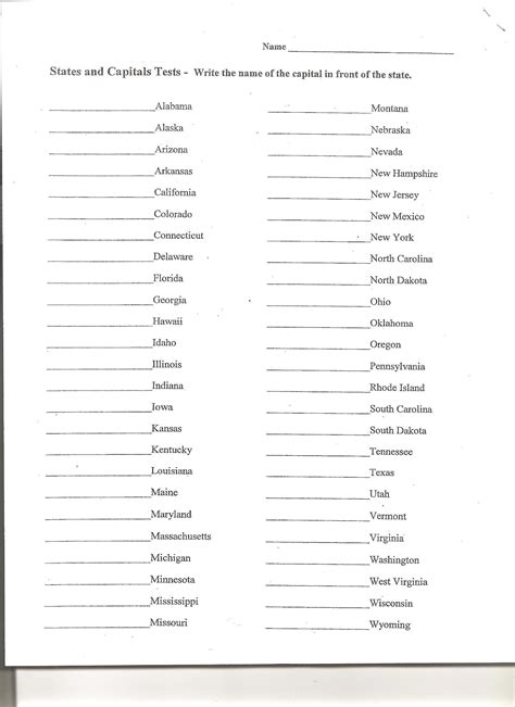 States And Capitals Matching Worksheet 50 States Map Quiz Page 2