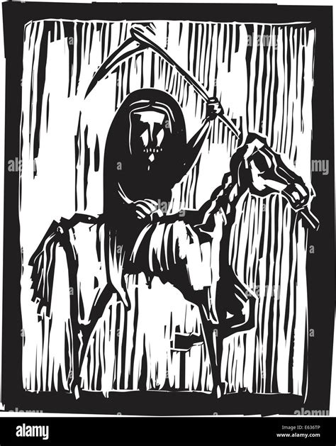 Grim Reaper Horseman Or Famine Riding A Skeleton Horse Stock Vector