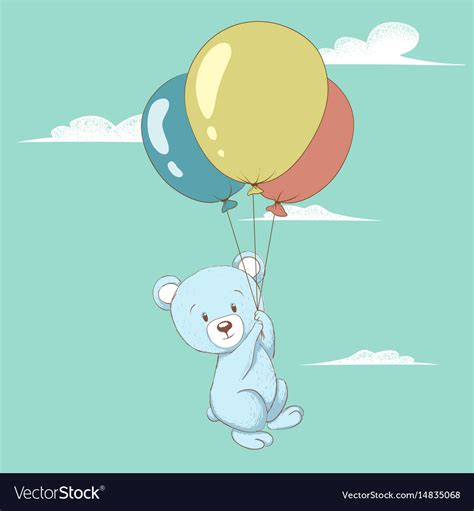 Cute Bear Flying With Balloons Royalty Free Vector Image