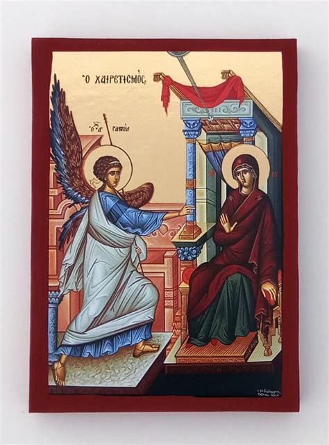 Evagelismos Of Panagia Theotokos Goldprint Greek Byzantine Orthodox Icon Handmad Icons