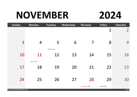 Calendar November 2024 Printable Monthly Calendar