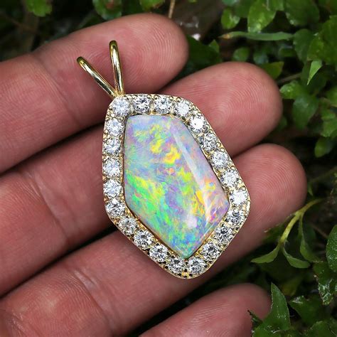 Australian Opal Pendant With Diamonds In 14kt Yellow Gold 1445ctw