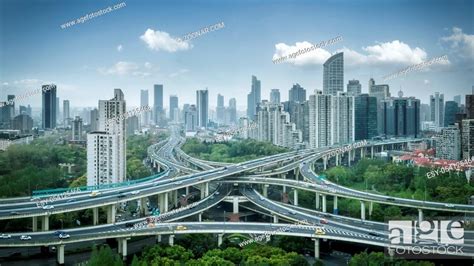 City Interchange Panorama In Shanghai Elevated Road Junction Of High