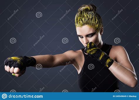 Woman Mma Fighter With Yellow Hair In Studio Stock Image Image Of