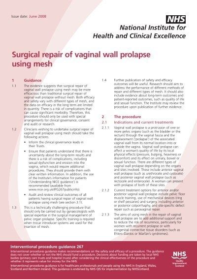 Surgical Repair Of Vaginal Wall Prolapse Using Mesh National