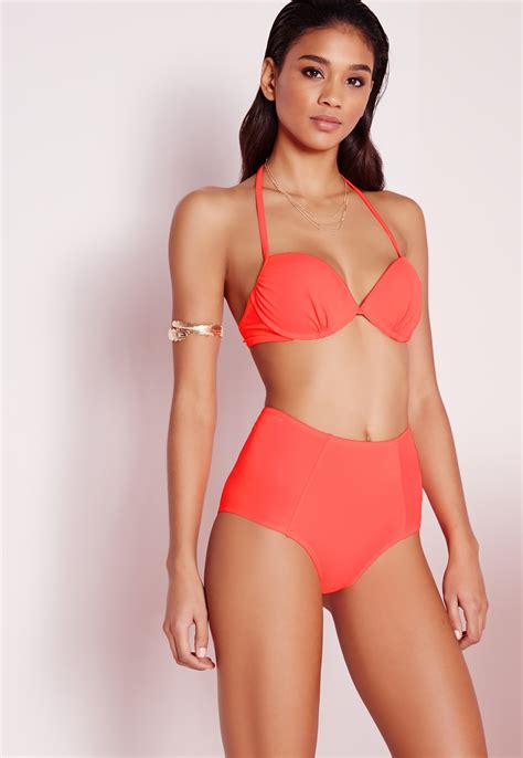 Lyst Missguided High Waisted Bikini Bottoms Coral Mix And Match In Pink