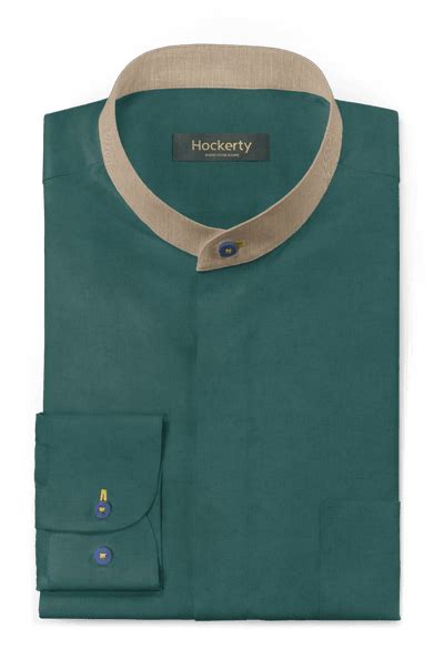 Linen Cotton Mandarin Collar Shirt With Hidden Buttons
