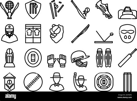 Cricket Icon Set Editable Bold Outline Design Vector Illustration