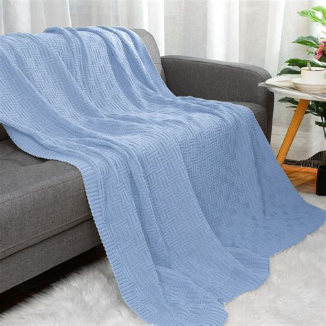 Piccocasa 100 Cotton Cross Cable Knit Throw Blanket For Home Light