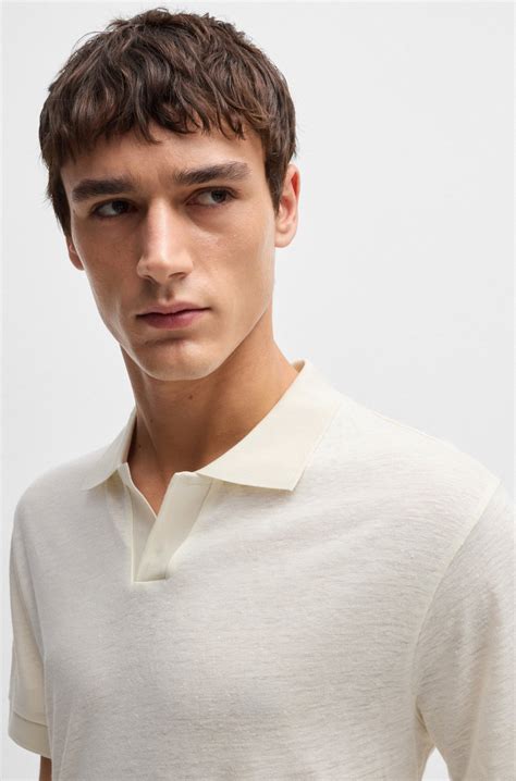 BOSS - Johnny-collar polo shirt in linen and silk