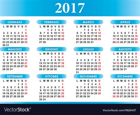 Italian Calendar 2017 Royalty Free Vector Image