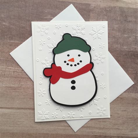 Snowman Winter Cards Snowman Card Set Embossed Christmas Etsy