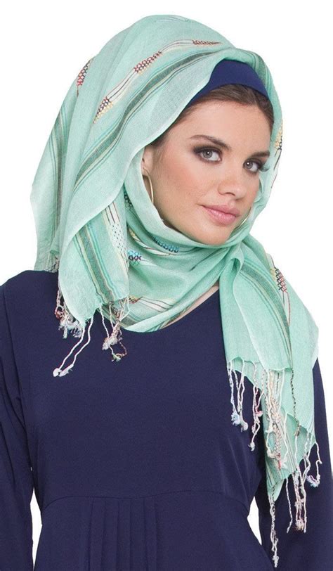 Mint Green Multi Striped Hijab Scarf Islamic Hijabs Islamic Scarves