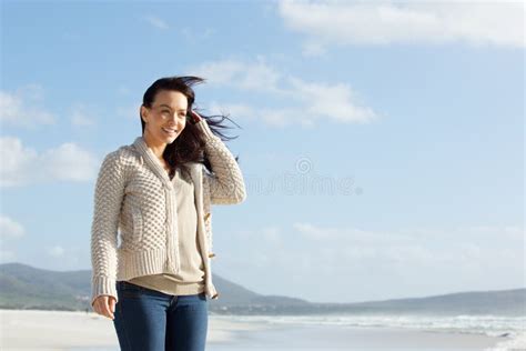 Relaxed Young Woman Standing On The Sea Shore Stock Image Image Of