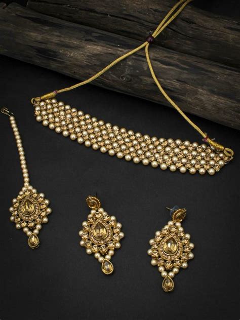sukkhi attractive lct gold plated pearl choker necklace set for women jiomart