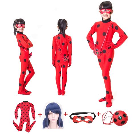 Girls Adult Miraculous Ladybug Costume Lady Bug Spandex Jumpsuit Sets