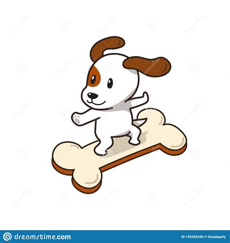 Vector Cartoon Character Jack Russell Terrier Dog On Big Bone Sign