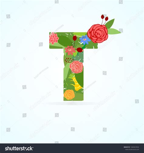 Floral Letter T Stock Vector Royalty Free 1266567652