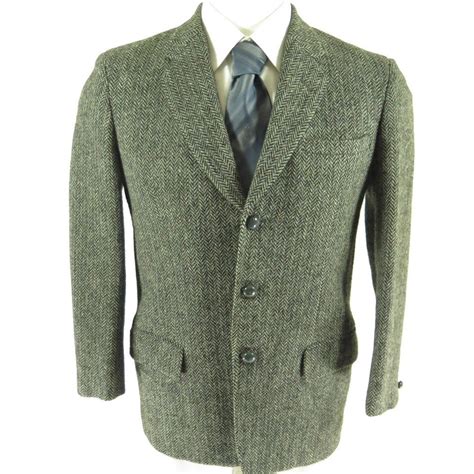 Vtg 50s Harris Tweed Wool Herringbone 3 Button Sport Coat Mens 40 The